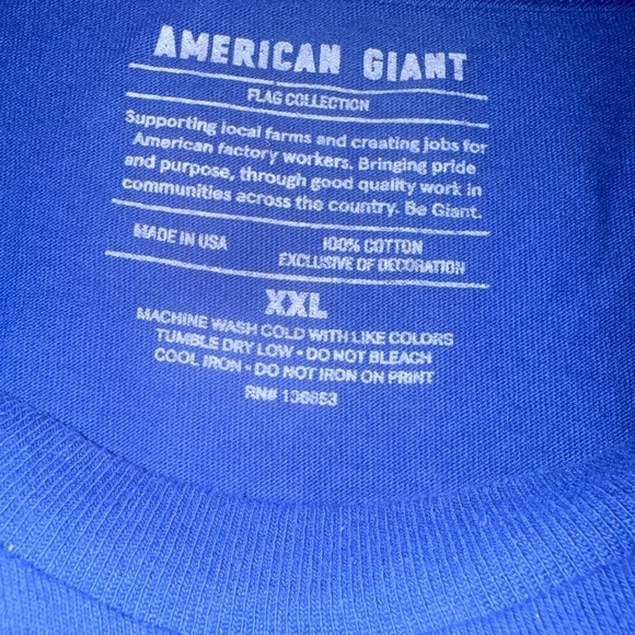 American Giant XXL Graphic Tee Shirt “American Made” USA Flag Patch Blue - Picture 4 of 8